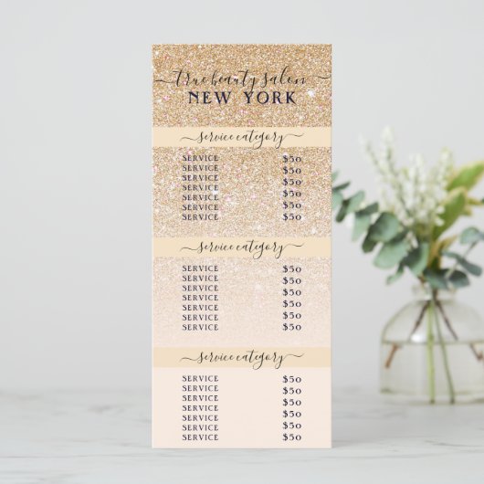 Rosa Gold Glitzer Ombre Salon Preisliste (Stehend Vorderseite)