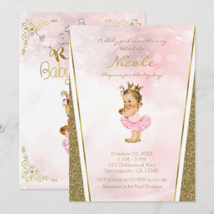 Rosa & Gold Glitzer Princess Vintag Baby Dusche Einladung