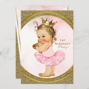 Rosa Gold Glitzer Princess Vintag Baby Girl Party Einladung