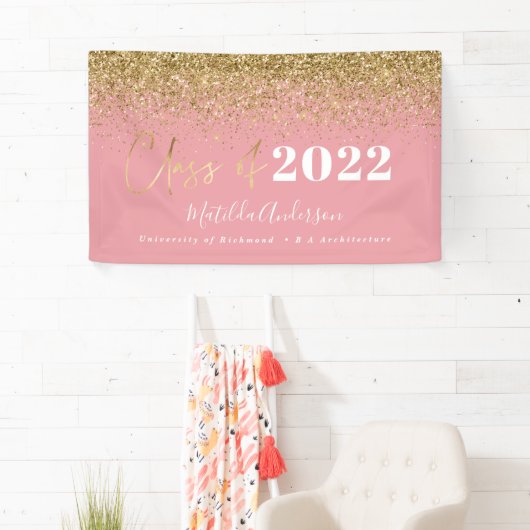 Rosa Gold Glitzer Skriptklasse des Abschlusses Banner (Insitu)