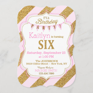 Rosa Gold Glitzer Sparkle Sechster Geburtstag Einl Einladung