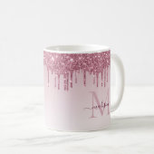 Rosa-Gold-Glitzer-Sparkon-Monogramm-Skript Kaffeetasse (VorderseiteRechts)