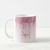 Rosa-Gold-Glitzer-Sparkon-Monogramm-Skript Kaffeetasse (Links)