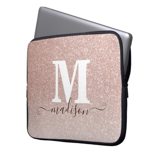 Rosa-Gold-Glitzer-Sparkon-Monogramm-Skript Laptopschutzhülle (Vorderseite Links)