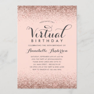 Rosa Gold Glitzer Sparkone Virtual Birthday Einladung