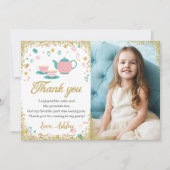 Rosa Gold Glitzer Teezeremonie auf dem Party Girls Dankeskarte (Vorderseite)