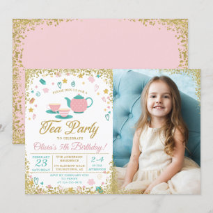 Rosa Gold Glitzer Teezeremonie auf dem Party Girls Einladung