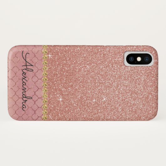 Rosa-Gold-Glitzer und glänzendes Muster Case-Mate iPhone Hülle (Rückseite (Horizontal))