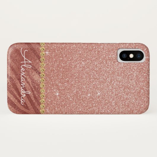 Rosa-Gold-Glitzer und knackige Tierdrucke Case-Mate iPhone Hülle (Rückseite (Horizontal))