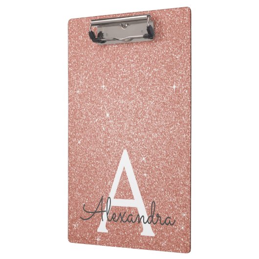 Rosa Gold Glitzer und Sparkasse Monogram School Klemmbrett (Links)