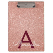 Rosa Gold Glitzer und Sparkasse Monogram School Klemmbrett (Vorderseite)
