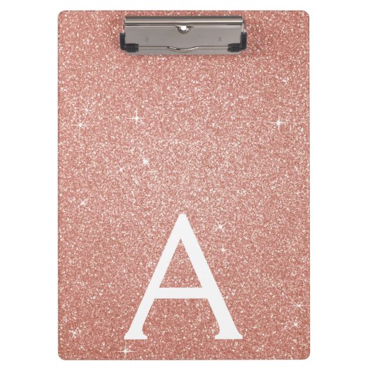 Rosa Gold Glitzer und Sparkasse Monogram School Klemmbrett (Vorderseite)