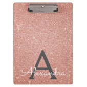 Rosa Gold Glitzer und Sparkasse Monogram School Klemmbrett (Vorderseite)