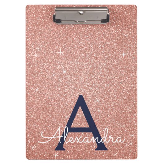 Rosa Gold Glitzer und Sparkasse Monogram School Klemmbrett (Vorderseite)