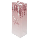 Rosa-Gold-Glitzer und Sparklogramm Geschenktüte Für Weinflaschen (Vorderseite Schrägansicht)