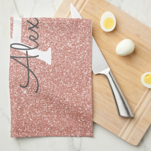 Rosa-Gold-Glitzer und Sparklogramm Geschirrtuch (Viertel Falte)