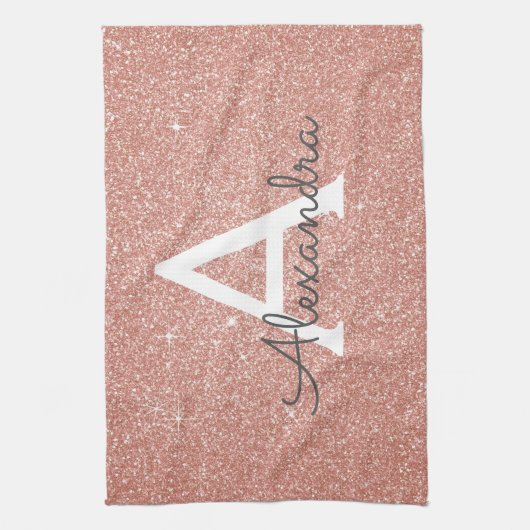 Rosa-Gold-Glitzer und Sparklogramm Geschirrtuch (Vertikal)