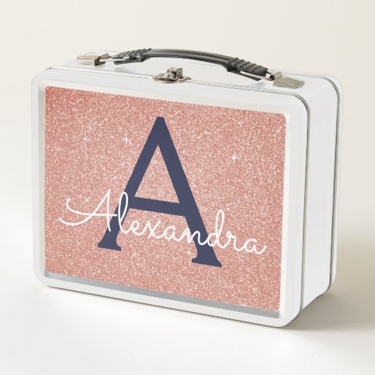 Rosa-Gold-Glitzer und Sparklogramm Metall Brotdose (Vorderseite)