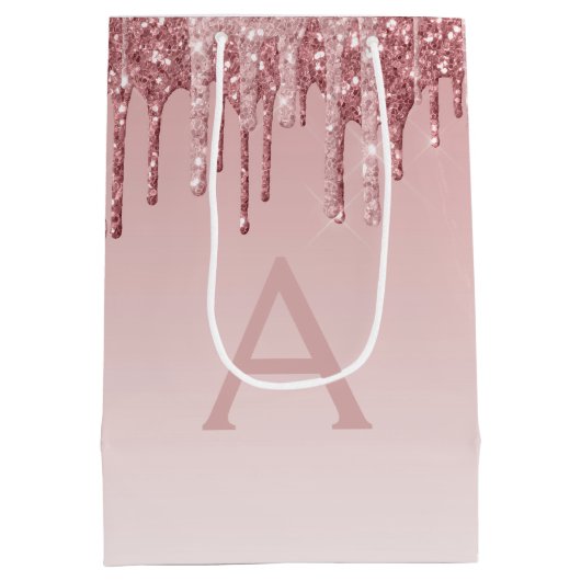 Rosa-Gold-Glitzer und Sparklogramm Mittlere Geschenktüte (Rückseite)