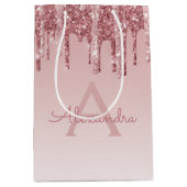 Rosa-Gold-Glitzer und Sparklogramm Mittlere Geschenktüte (Vorderseite)