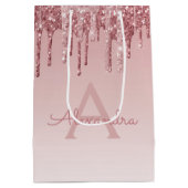 Rosa-Gold-Glitzer und Sparklogramm Mittlere Geschenktüte (Rückseite)