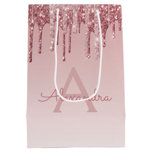 Rosa-Gold-Glitzer und Sparklogramm Mittlere Geschenktüte (Rückseite)