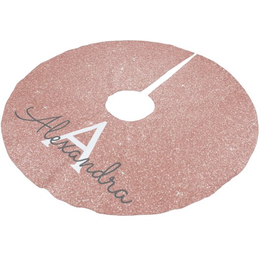 Rosa-Gold-Glitzer und Sparklogramm Polyester Weihnachtsbaumdecke (Schrägansicht)