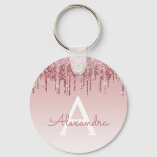 Rosa-Gold-Glitzer und Sparklogramm Schlüsselanhänger