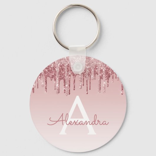 Rosa-Gold-Glitzer und Sparklogramm Schlüsselanhänger (Vorderseite)