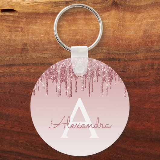 Rosa-Gold-Glitzer und Sparklogramm Schlüsselanhänger (Vorderseite)