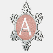 Rosa-Gold-Glitzer und Sparklogramm Schneeflocken Zinn-Ornament (Rechts)