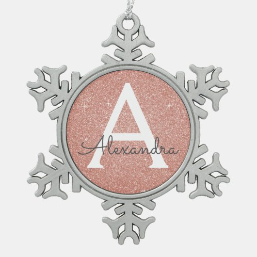 Rosa-Gold-Glitzer und Sparklogramm Schneeflocken Zinn-Ornament (Vorderseite)