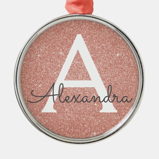 Rosa-Gold-Glitzer und Sparklogramm Silbernes Ornament (Vorne)