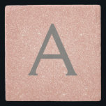 Rosa-Gold-Glitzer und Sparklogramm Steinuntersetzer<br><div class="desc">Rosa Rose Gold und Karkohle Grau (grau) Imitat Glitzer und Sparkle Elegant Stone Tile. Diese Stein-Tiles können auf Ihren Anfangs- und Vornamen angepasst werden und sind ein wunderschönes süßes 16 Geburtstag,  Brautparty,  Junggeselinnen-Abschied oder Hochzeit maßgeschneidertes und personalisiertes Geschenk.</div>