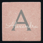 Rosa-Gold-Glitzer und Sparklogramm Steinuntersetzer<br><div class="desc">Rosa Rose Gold und Karkohle Grau (grau) Imitat Glitzer und Sparkle Elegant Stone Tile. Diese Stein-Tiles können auf Ihren Anfangs- und Vornamen angepasst werden und sind ein wunderschönes süßes 16 Geburtstag,  Brautparty,  Junggeselinnen-Abschied oder Hochzeit maßgeschneidertes und personalisiertes Geschenk.</div>