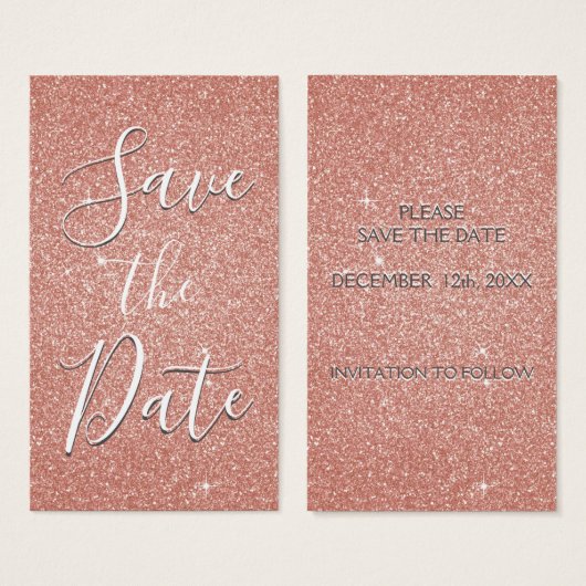 Rosa Gold Glitzer und Sparkone Save the Date (Vorne & Hinten)
