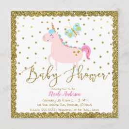Rosa & Gold Glitzer Unicorn Girls Baby Dusche Einladung