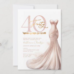 Rosa Gold Glitzerkleid Blush 40. Geburtstagsfeier Einladung