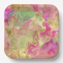 Rosa, Gold, grüne Farbtafel aus Marmor Pappteller