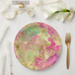 Rosa, Gold, grüne Farbtafel aus Marmor Pappteller