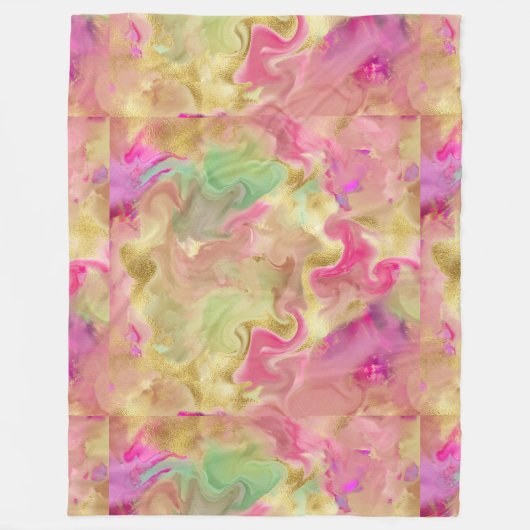 Rosa, Gold, grüne Marmorfarbendecke Fleecedecke (Vorderseite)