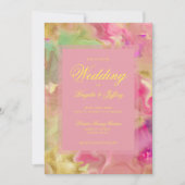 Rosa, Gold, grüne Tinte Einladungen für Hochzeiten (Vorderseite)