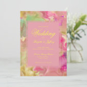 Rosa, Gold, grüne Tinte Einladungen für Hochzeiten (Stehend Vorderseite)
