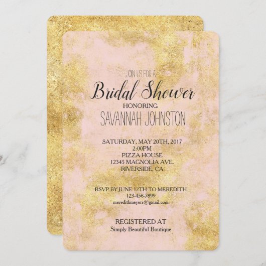 Rosa Gold Grunge Einladung (Vorne/Hinten)