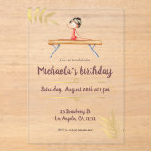 Rosa Gold Gymnastik Girl on Beam Birthday Acryleinladungen (Vorderseite)
