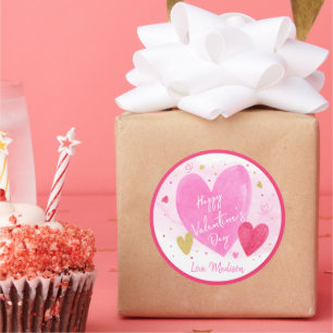 Rosa Gold Herzchen Glücklicher Valentinstag Runder Aufkleber