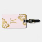 Rosa Gold Hibiskus Tropische Blume Hübsch Gepäck Gepäckanhänger (Vorderseite horizontal)