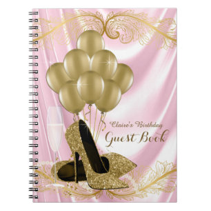 Rosa Gold High Heel Shoe Birthday Party Gästebuch Notizblock
