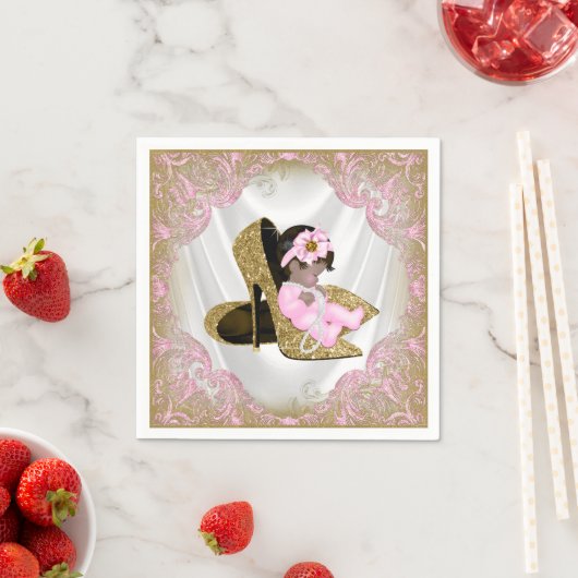 Rosa Gold High Heel Shoel Ethnic Girl Baby Shower Serviette (Beispiel)