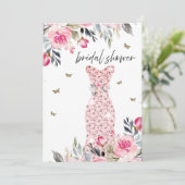 Rosa Gold Hochzeitskleid Blumengebirge Brautparty Einladung (Stehend Vorderseite)